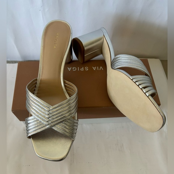 VIA SPIGA Women's Silver Rafaela Metallic Leather Mule Sandals Size 11US/41EU - Picture 4 of 12